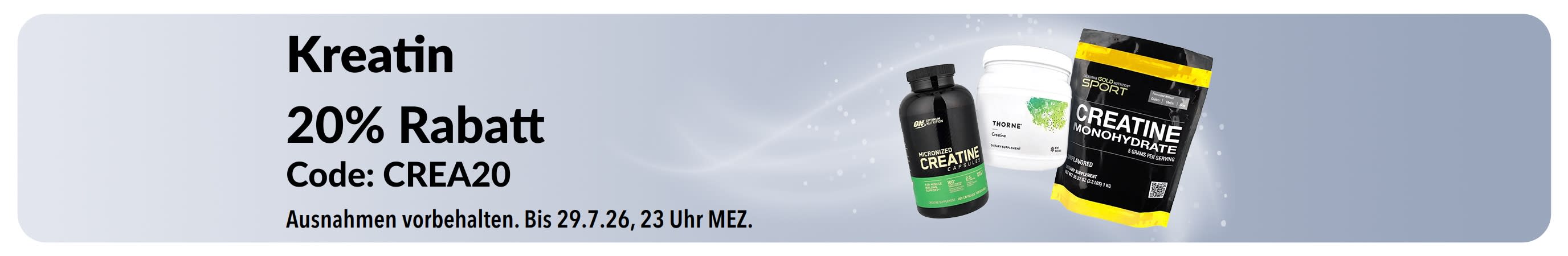 Banner mit 20% Rabatt auf Kreatin