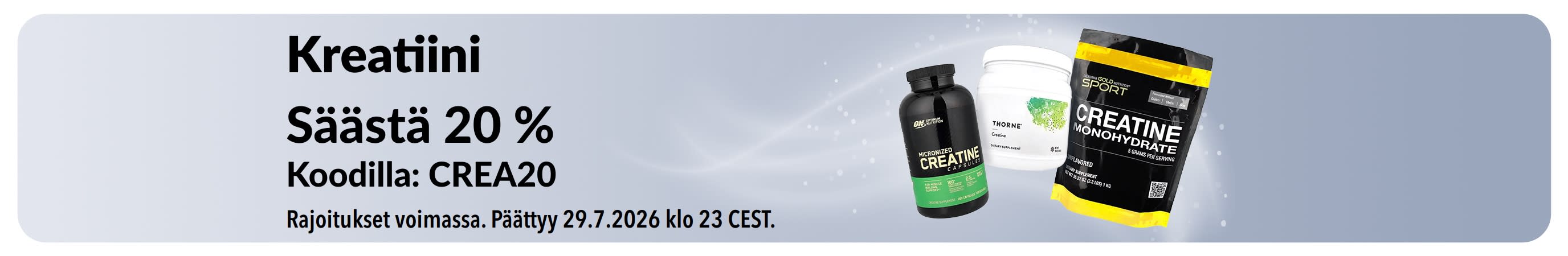 Banneri, joka tarjoaa 20 % alennusta kreatiinista