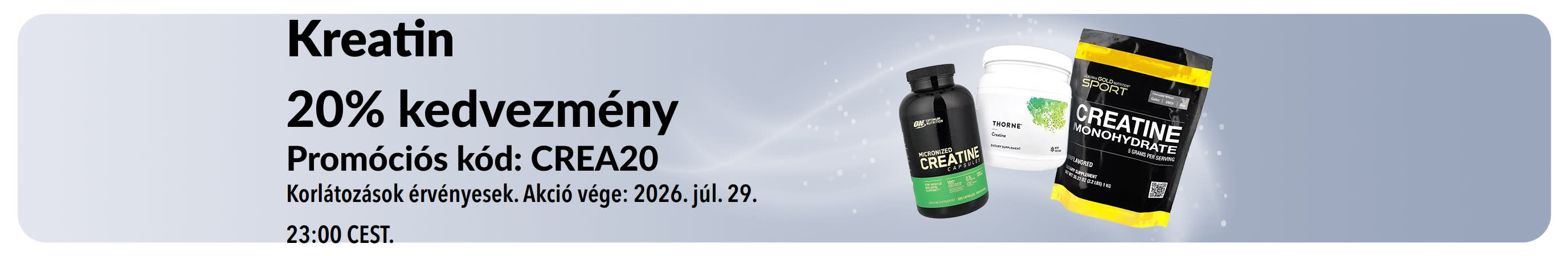 Kreatinra 20% kedvezményt hirdető banner