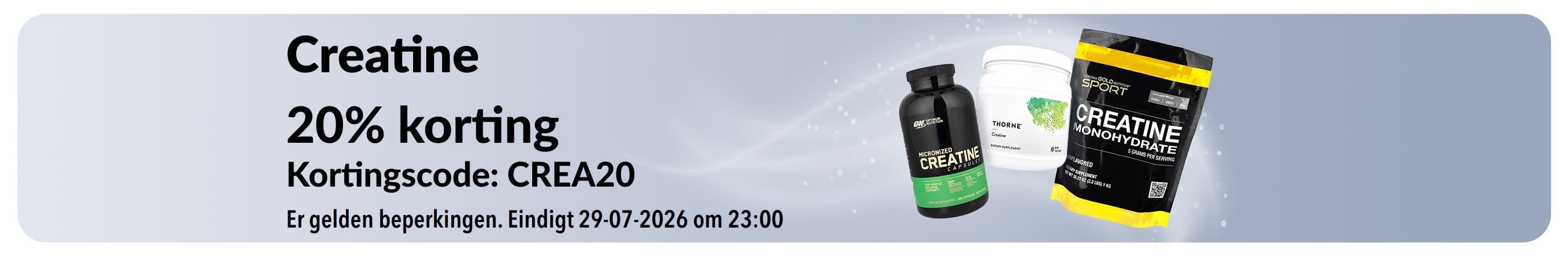 Banner met 20% korting op creatine.