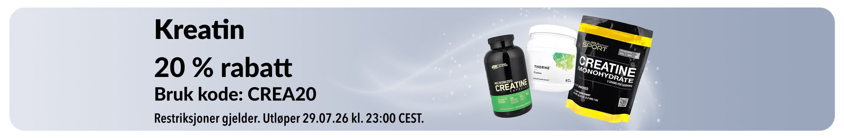 Banner som promoterer 20 % rabatt på kreatin