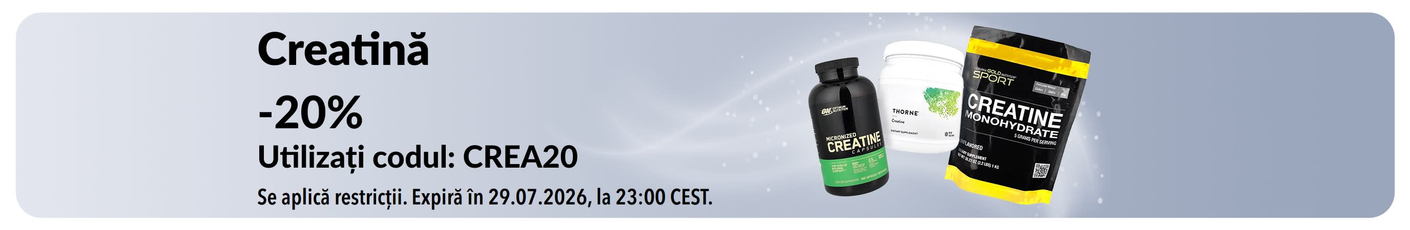 Banner cu 20% reducere la creatină.
