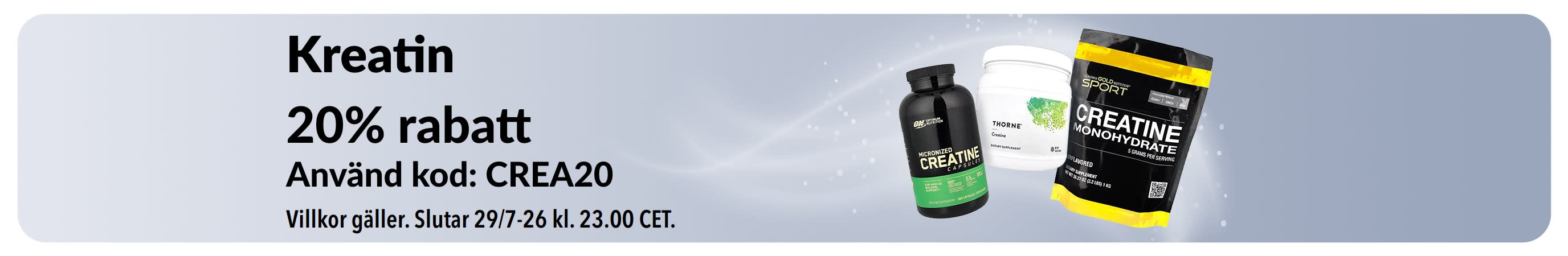 Banner som marknadsför 20% på kreatin