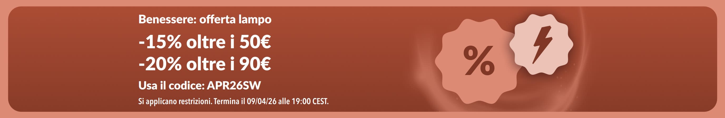 Offerta lampo di iHerb sui prodotti benessere, che offre uno sconto usando il codice APR26SW.