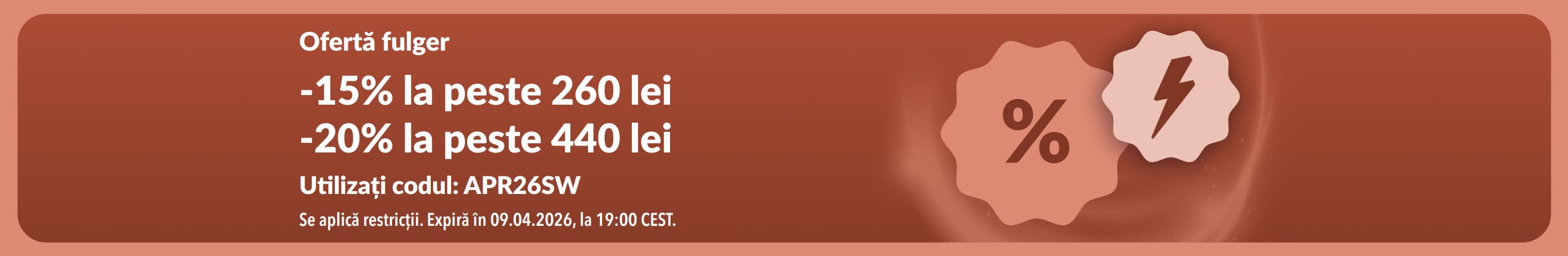 Banner iHerb cu ofertă fulger la produse de wellness cu codul de reducere APR26SW.