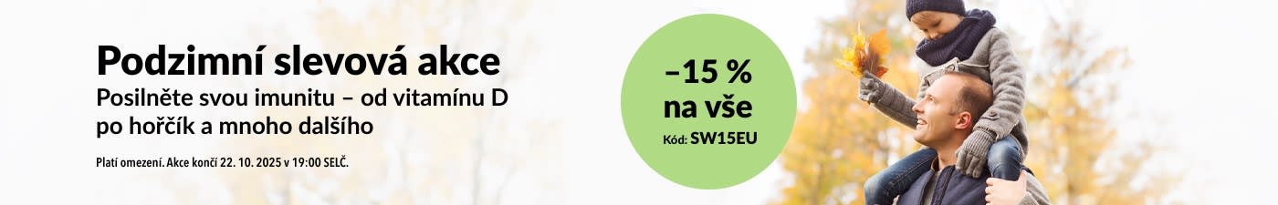 Banner iHerb pro podzimní akci s 15% slevou na celý e-shop. Promo kód: SW15EU.