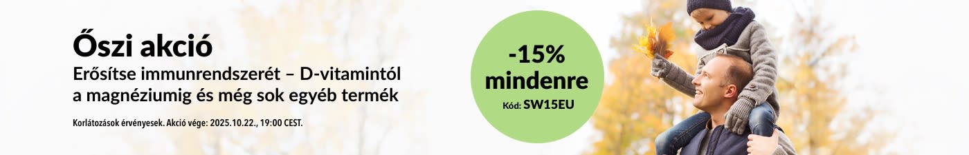 iHerb banner, amely 15% kedvezményt kínál az egész weboldalon az őszi akció keretében az SW15EU promóciós kóddal.