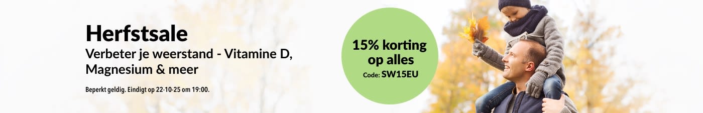 iHerb banner met herfstsale en 15% korting op alles Kortingscode SW15EU.
