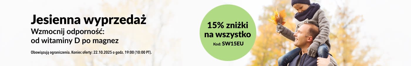 Baner iHerb promujący jesienną wyprzedaż z 15% zniżką na cały sklep. Kod promocyjny: SW15EU.
