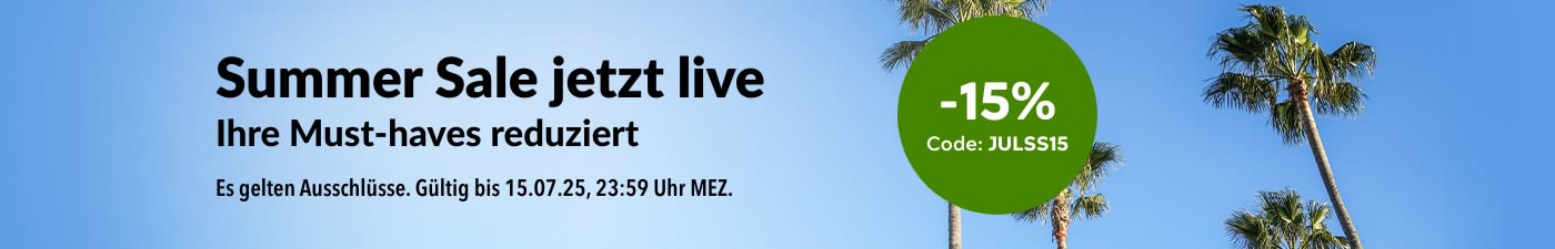 Summer Sale 15% reduziert. Mit Rabattcode JULSS15.