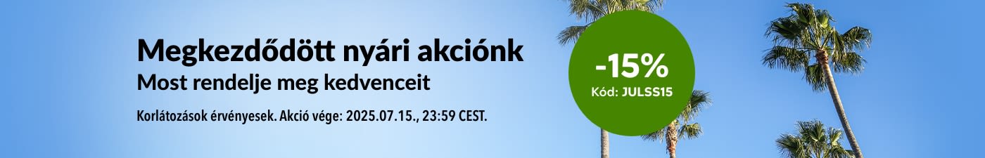 15% kedvezmény nyári akciónk keretében a JULSS15 kóddal.