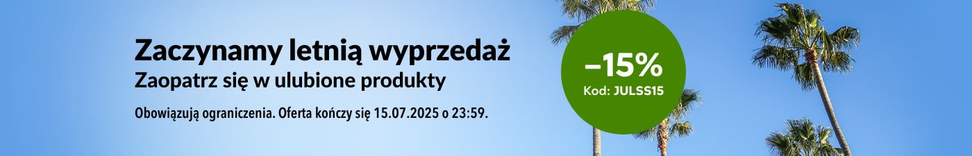 Letnia wyprzedaż 15% zniżki. Użyj kodu JULSS15.