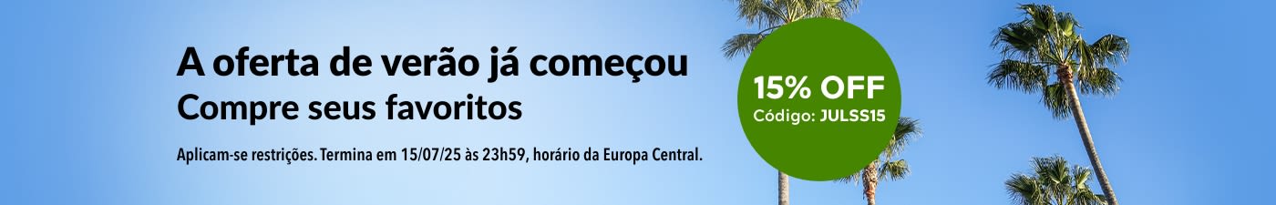 Oferta de verão: 15% OFF. Use o código JULSS15.