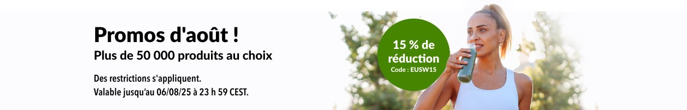 Promos d'août : 15 % de réduction avec le code EUSW15. Plus de 50 000 produits disponibles.