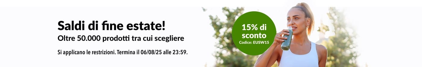 Saldi di fine estate: 15% di sconto con il codice EUSW15. Oltre 50.000 prodotti disponibili.