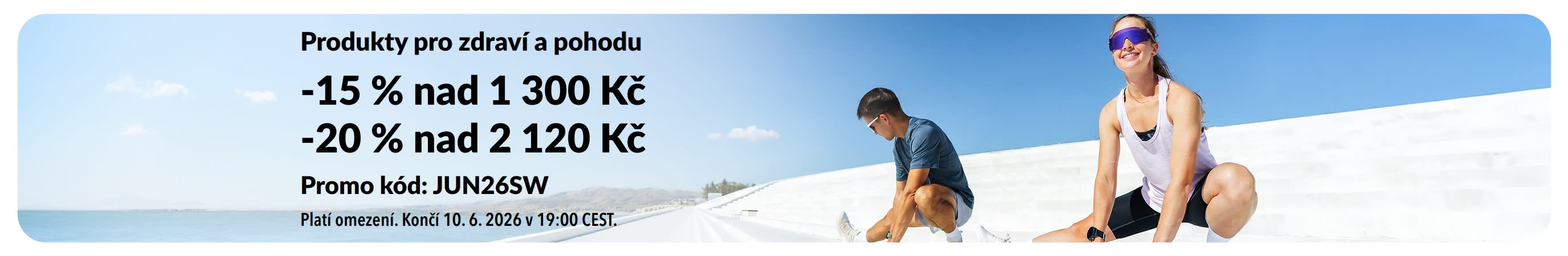 Banner propagující slevu 15 % nad 1 300 Kč a 20 % nad 2 120 Kč.