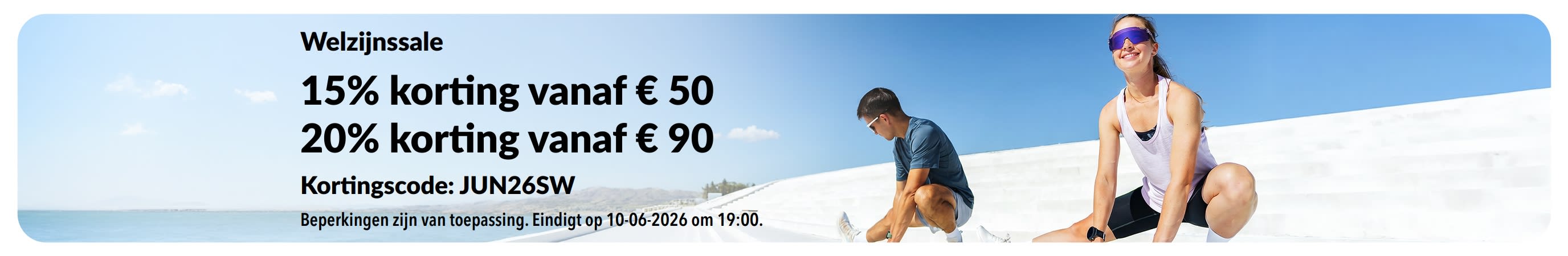Welzijnssale banner met 15% korting vanaf € 50 en 20% korting vanaf € 90.