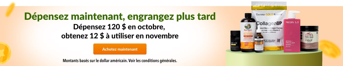 Dépensez 120 $ en octobre, obtenez 12 $ à utiliser en novembre