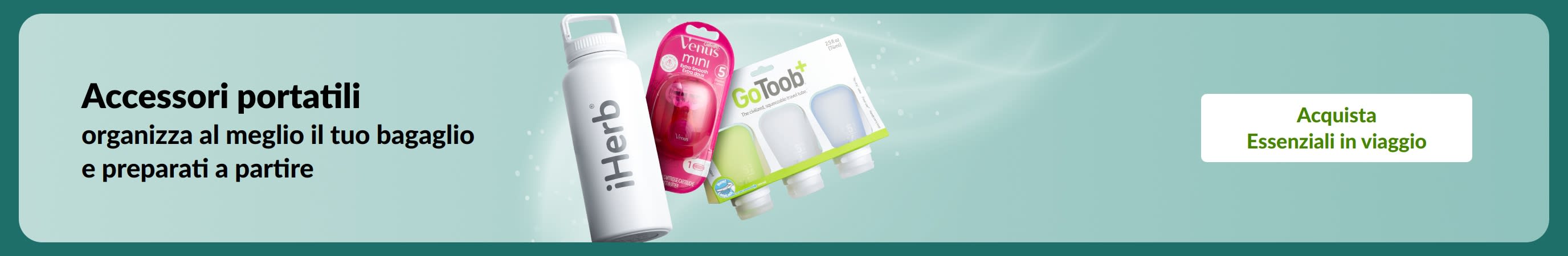 Accessori portatili: organizza al meglio il tuo bagaglio e preparati a partire con i prodotti indispensabili da viaggio come flaconi, rasoi e organizer.