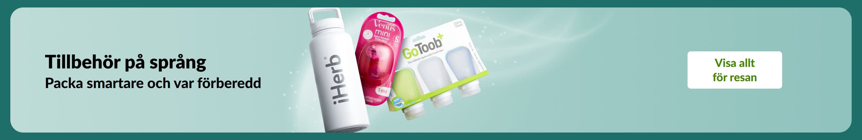 Tillbehör på språng: Packa smartare och var förberedd med resefavoriter som flaskor, rakhyvlar och necessärer. 