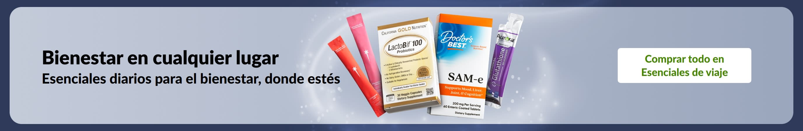 Bienestar en cualquier lugar: esenciales diarios como suplementos y probióticos, para cuidar tu salud donde estés.