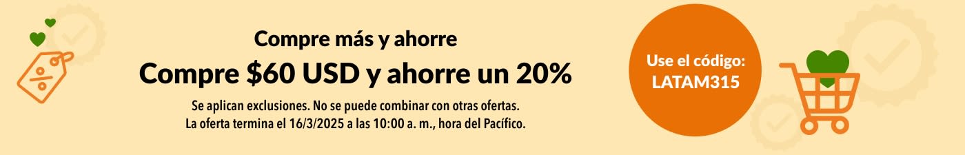 COMPRE MÁS Y AHORRE: COMPRE $60 USD Y AHORRE 20%