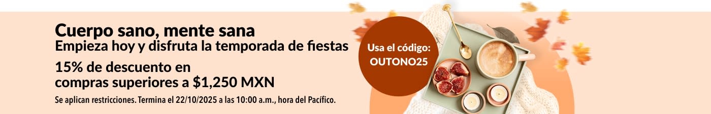 Oferta de Bienestar de iHerb: Ahorra 15% en compras +$1,250 MXN. Código: OUTONO25. Compra hoy tus productos esenciales de bienestar.