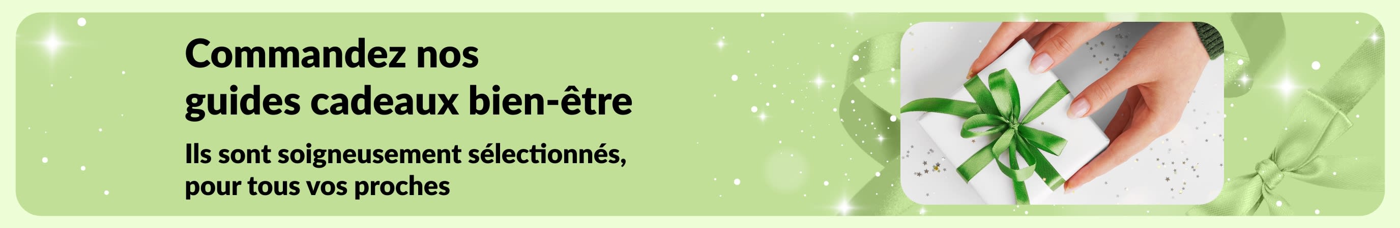 Bannière du guide cadeaux bien-être d'iHerb, présentant des coffrets cadeaux de soins personnels et de beauté soigneusement sélectionnés, parfaits pour touts vos proches
