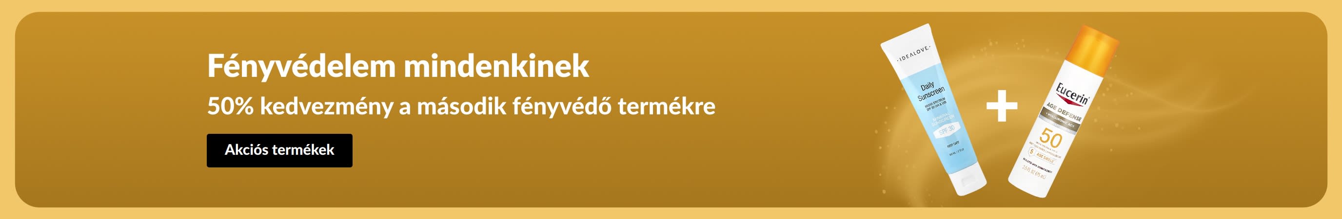 Fényvédőket hirdető akciós banner két termékkel és „50% kedvezmény a második fényvédő termékre” szöveggel