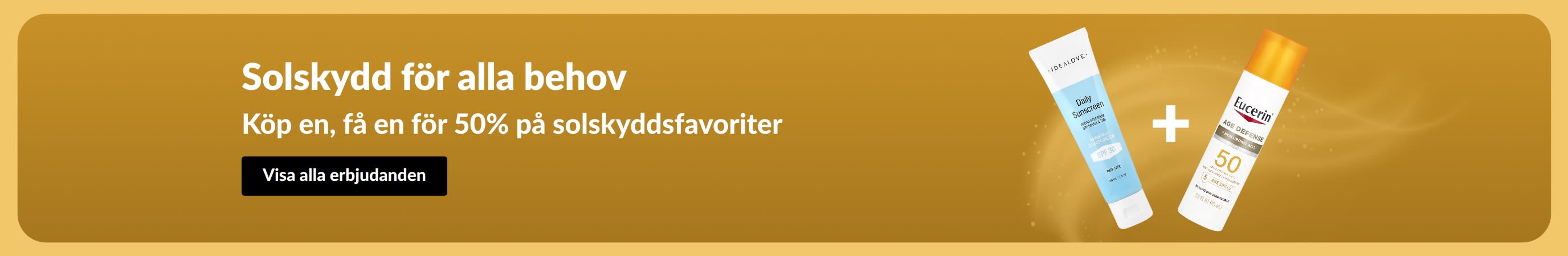 Banner för rea på solskydd med två produkter, 