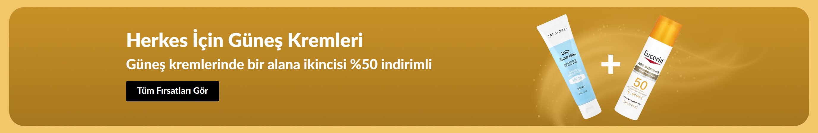 İki ürünün yer aldığı güneş koruyucu kampanyası, “1 alana 2.’si %50 indirimli güneş kremleri” fırsatıyla cilt bakım rutininize avantaj katıyor.