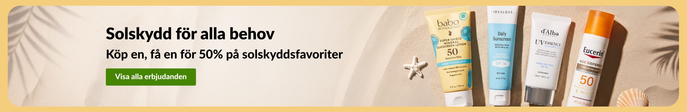 Banner för rea på solskydd med två produkter, 