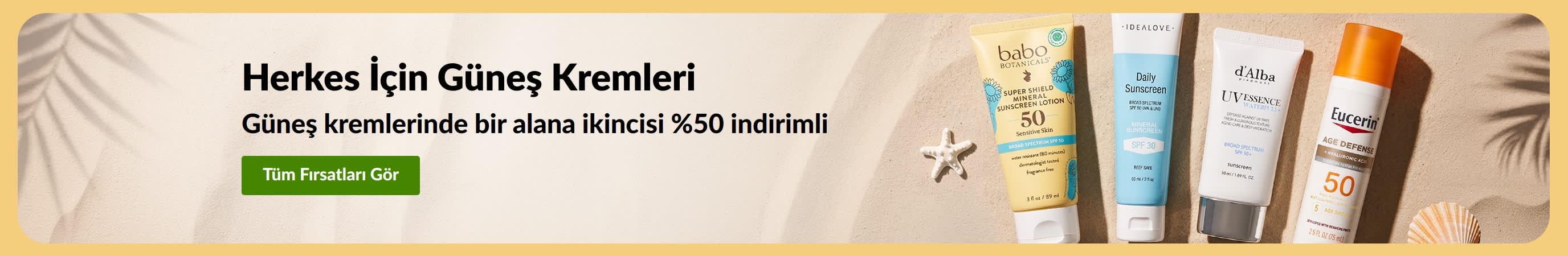 İki ürünün yer aldığı güneş koruyucu kampanyası, “1 alana 2.’si %50 indirimli güneş kremleri” fırsatıyla cilt bakım rutininize avantaj katıyor.