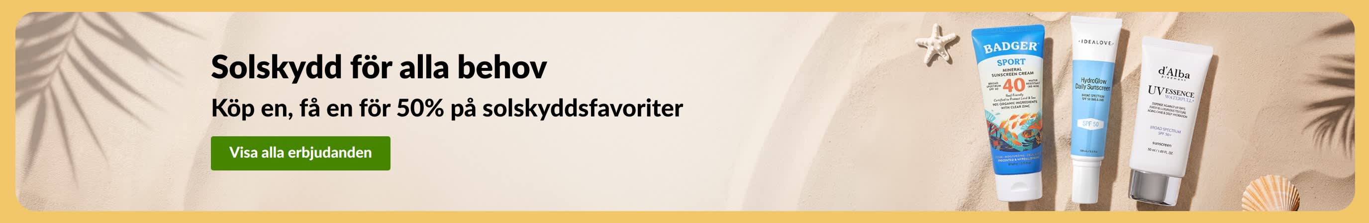Banner för rea på solskydd med två produkter, 