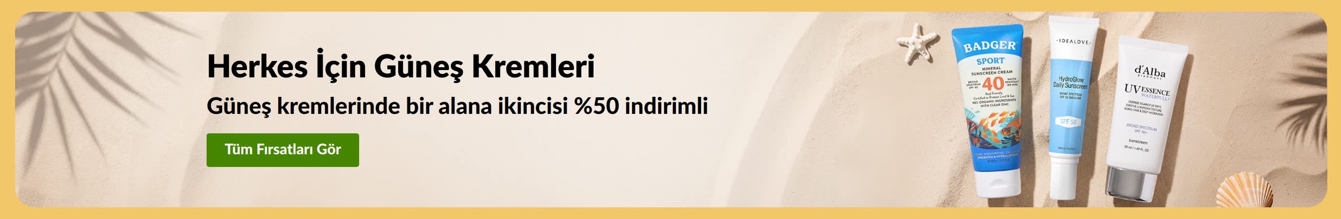 İki ürünün yer aldığı güneş koruyucu kampanyası, “1 alana 2.’si %50 indirimli güneş kremleri” fırsatıyla cilt bakım rutininize avantaj katıyor.