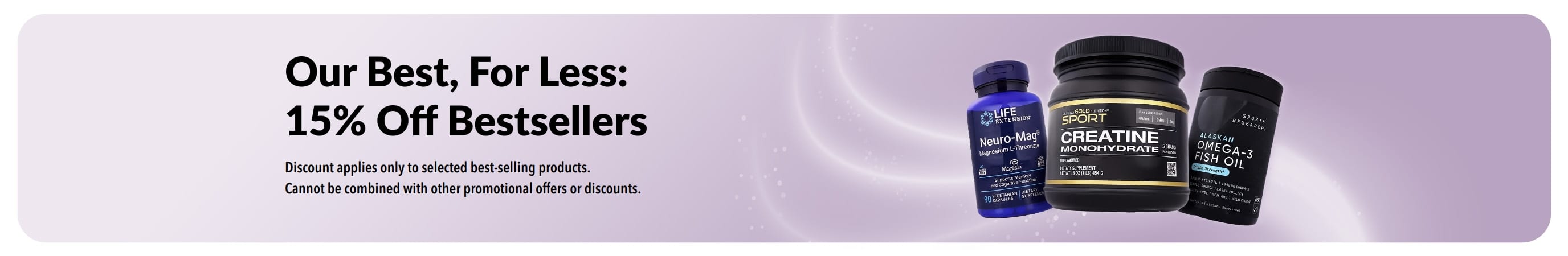 Banner promoting 15% off best-selling products