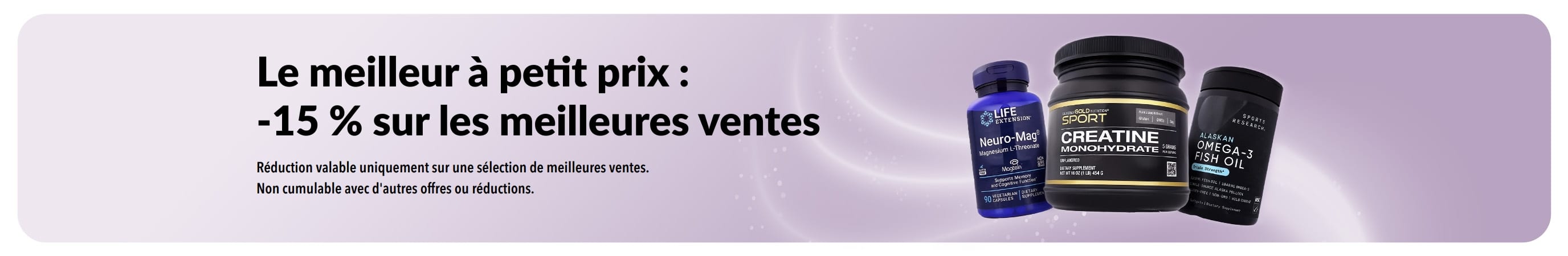 Banner faisant la promotion de -15 % sur les meilleures ventes