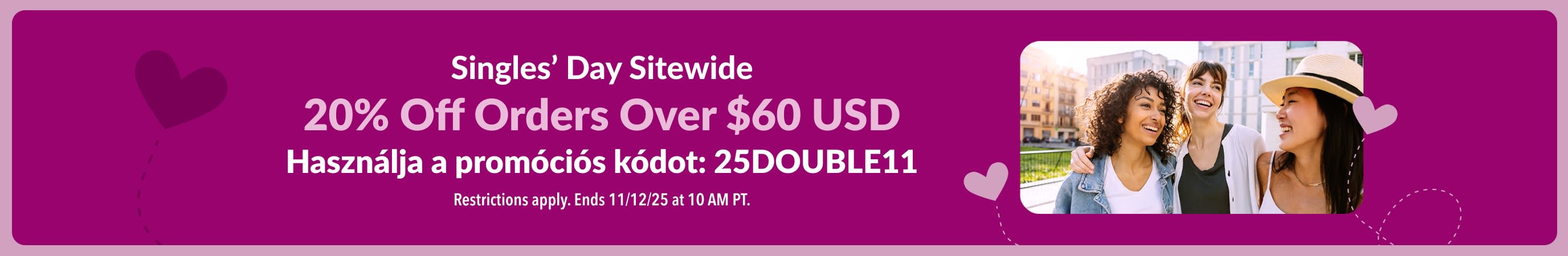 iHerb banner promoting the Singles' Day Sitewide Sale. 20% Off Over $60 USD. Use promo code: 25DOUBLE11