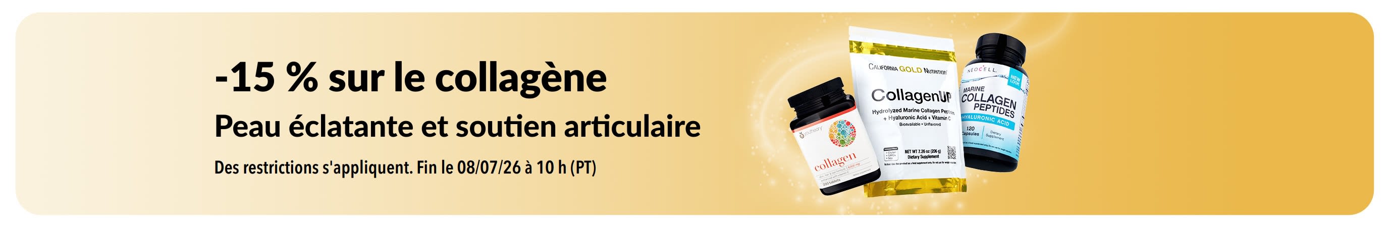 Bannière iHerb avec -15 % sur le collagène.