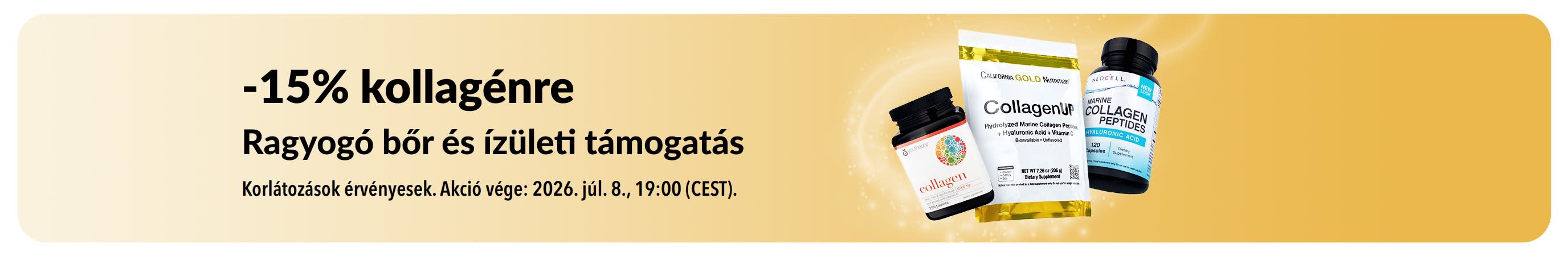 Kollagénre 15% kedvezményt kínáló iHerb banner.