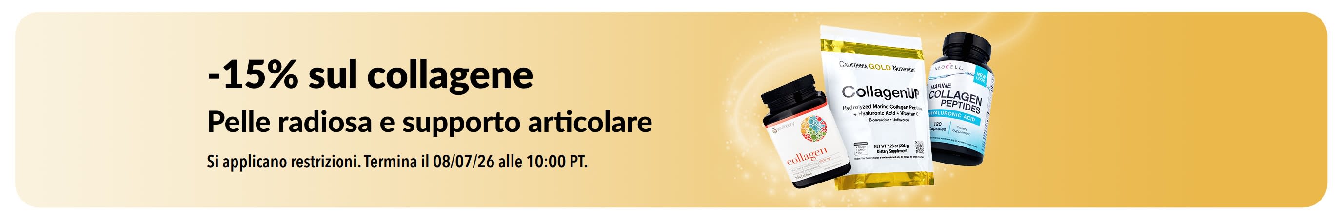 Banner di iHerb che offre il 15% di sconto sul collagene.