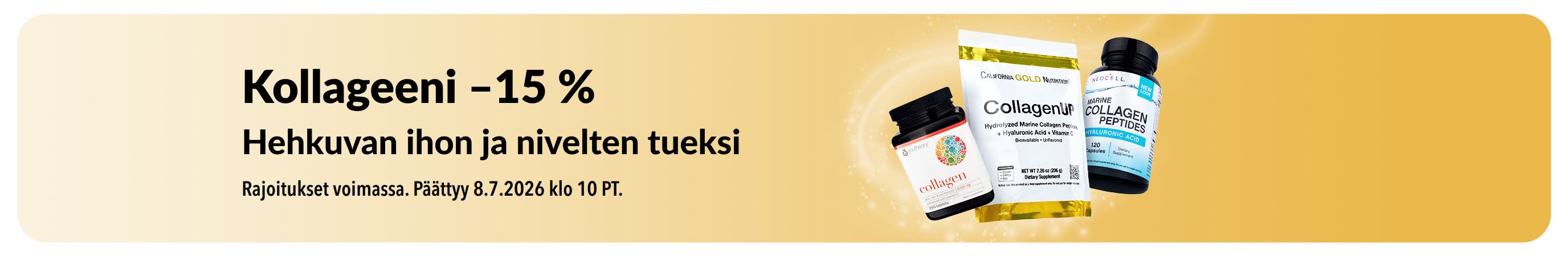 iHerbin banneri, joka tarjoaa 15 % alennusta kollageenista.