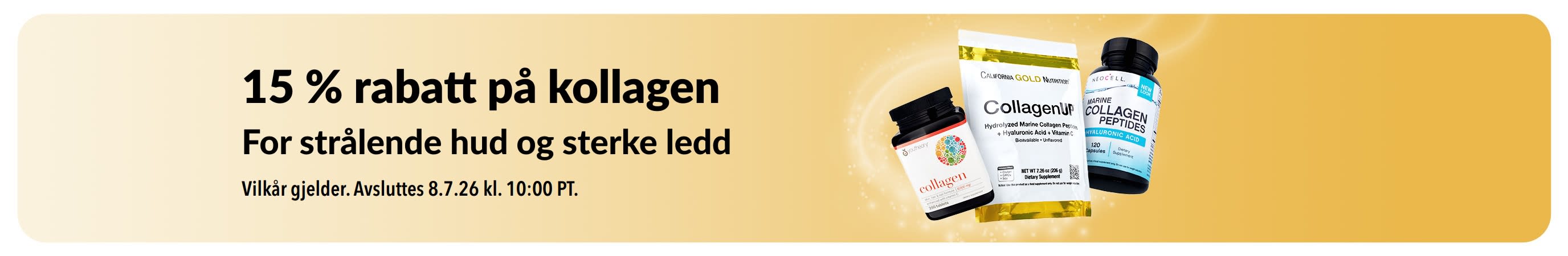 iHerb-banner som tilbyr 15 % rabatt på kollagen.