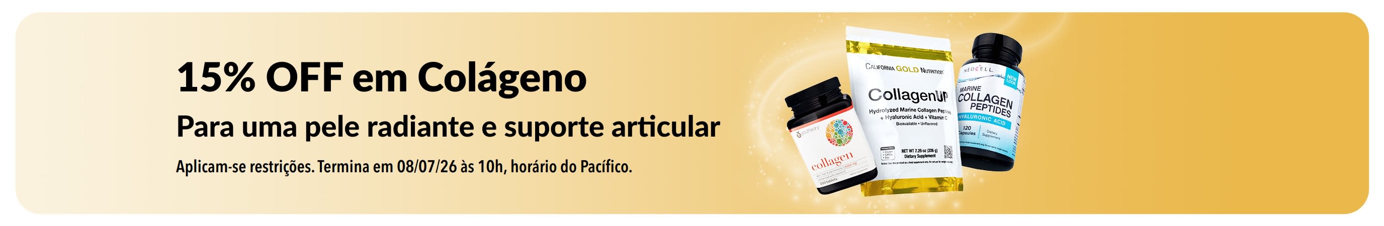 Banner da iHerb oferecendo 15% OFF em Colágeno.