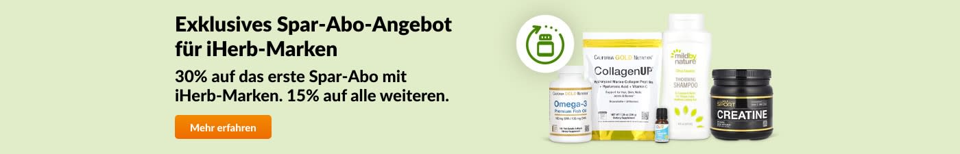 30% auf das erste Spar-Abo mit iHerb-Marken. 15% auf alle weiteren.
