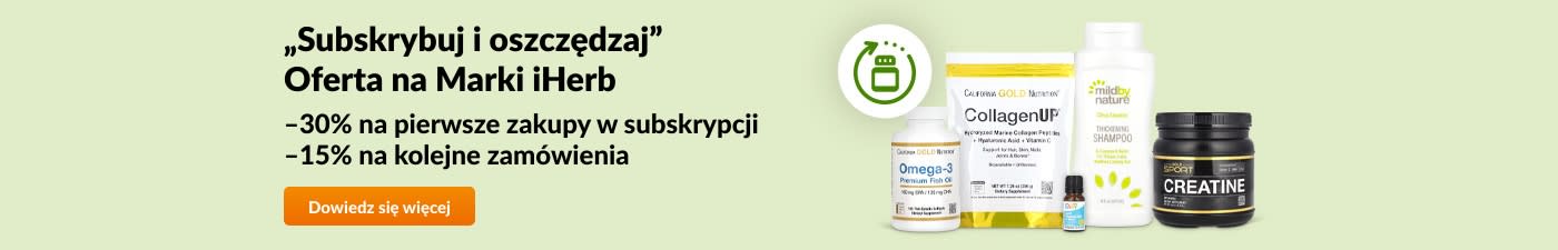 30% zniżki na pierwsze zamówienie subskrypcyjne Marek iHerb.15% zniżki na każde kolejne zamówienie.