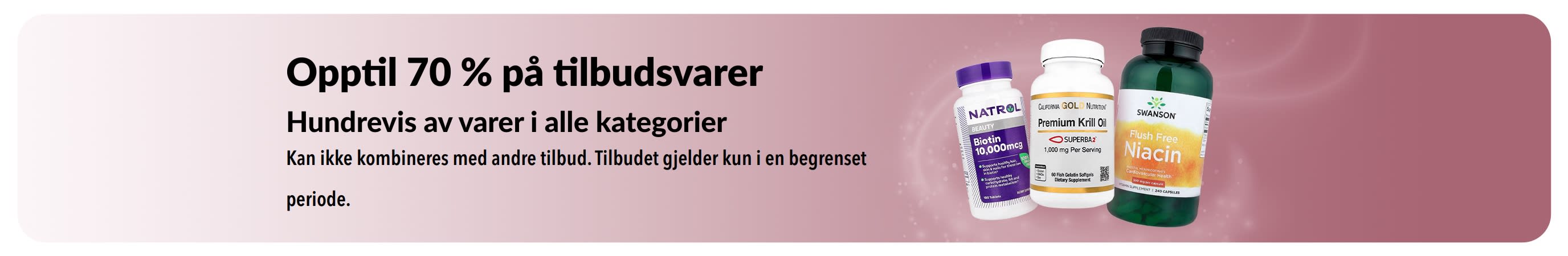 Banner som reklamerer for tilbud med opptil 70 % rabatt