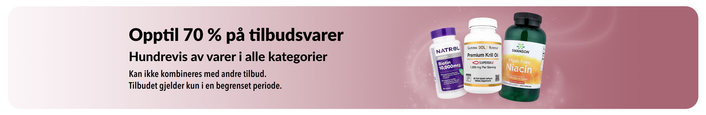 Banner som reklamerer for tilbud med opptil 70 % rabatt