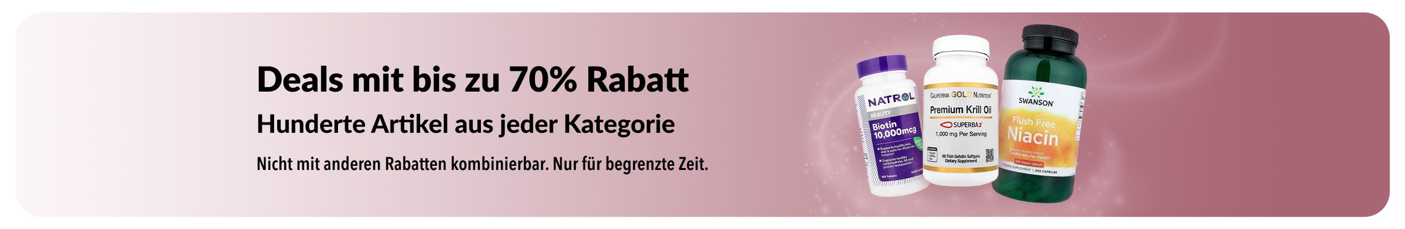 Banner, das Angebote mit bis zu 70 % Rabatt bewirbt