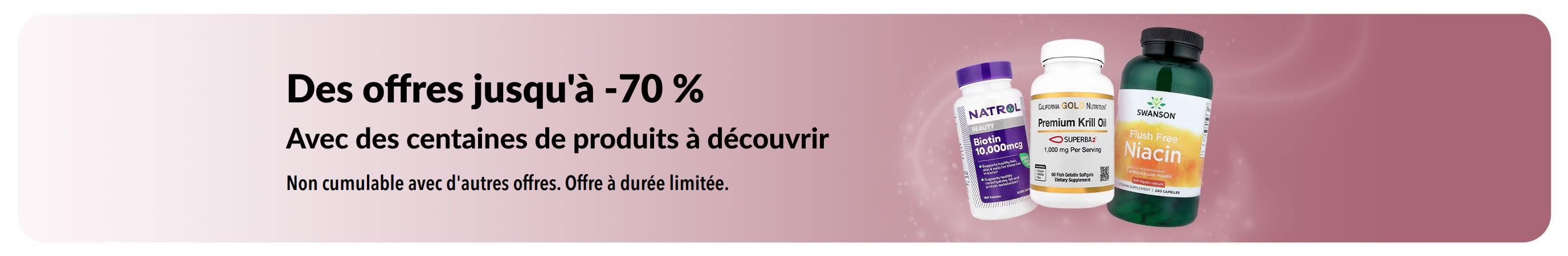 Bannière mettant en avant des offres jusqu'à -70 %.